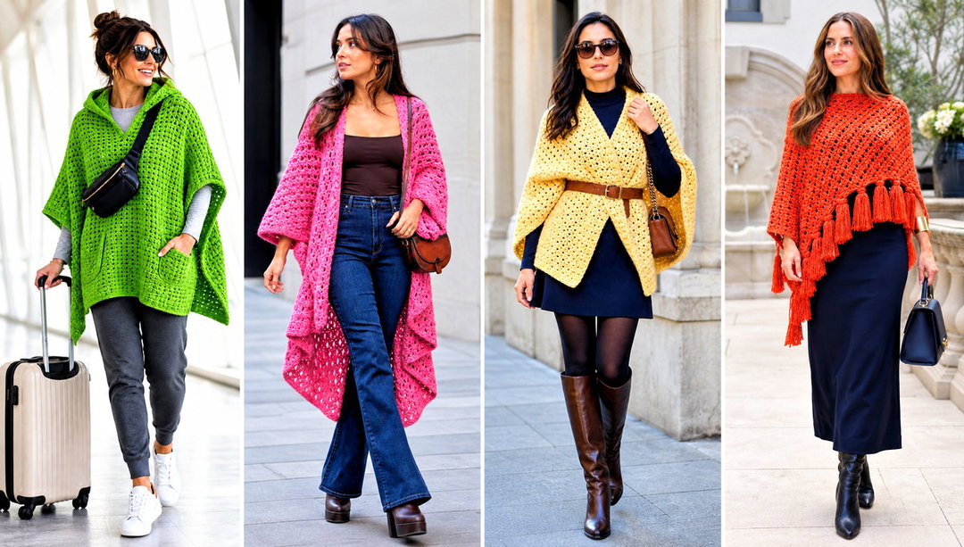 20 Chunky Crochet Poncho Outfit Ideas for Breezy Days