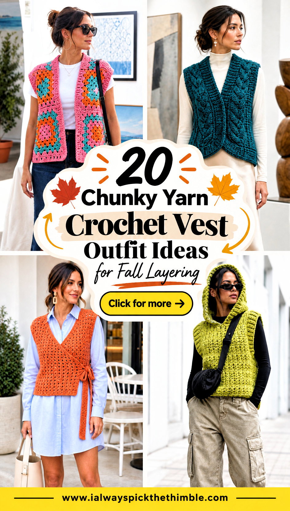 20 Chunky Yarn Crochet Vest Outfit Ideas for Fall Layering - 20 Chunky Yarn Crochet Vest Outfit Ideas for Fall Layering