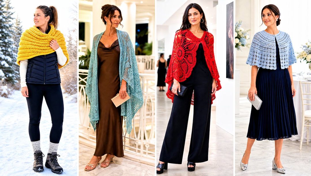 20 Circle Crochet Shawl Outfit Ideas for Dressy Evenings