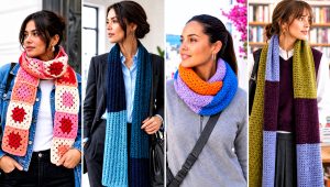 20 Color Block Crochet Scarf Outfit Ideas for Bright Looks