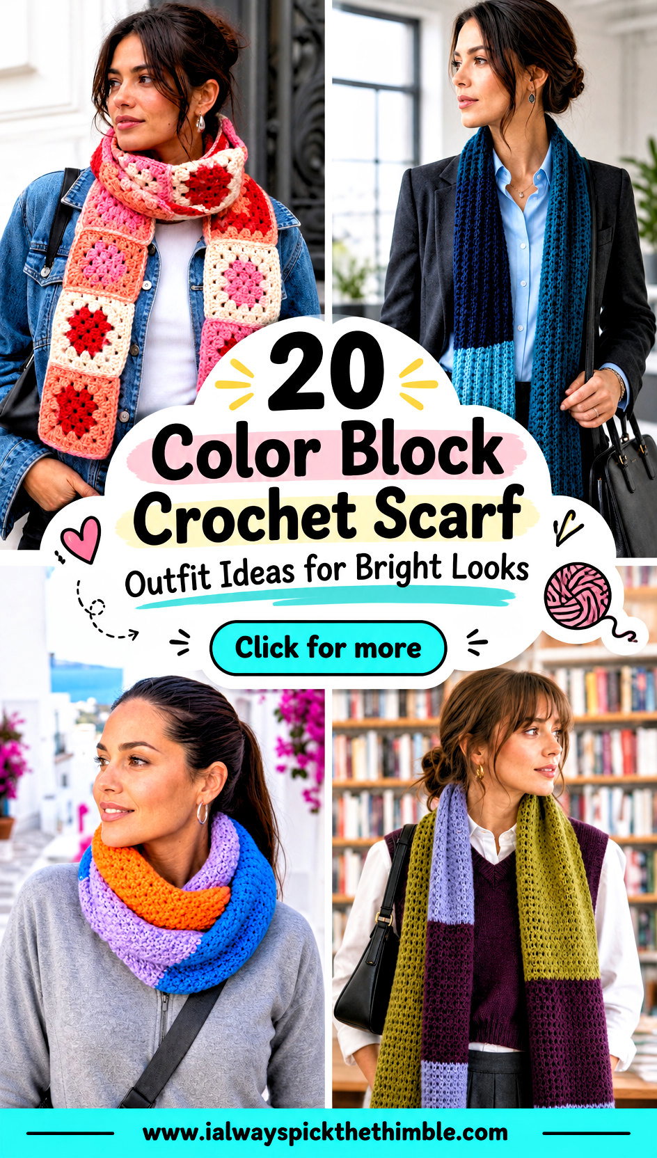 20 Color Block Crochet Scarf Outfit Ideas for Bright Looks - 20 Color Block Crochet Scarf Outfit Ideas for Bright Looks