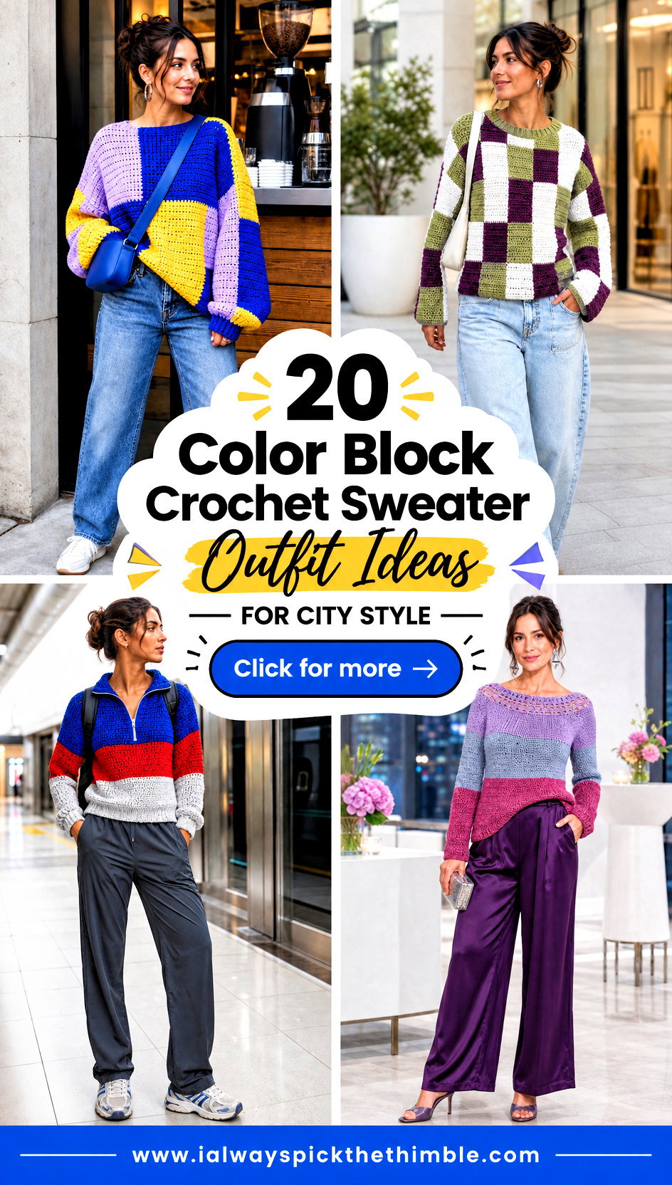 20 Color Block Crochet Sweater Outfit Ideas for City Style - 20 Color Block Crochet Sweater Outfit Ideas for City Style