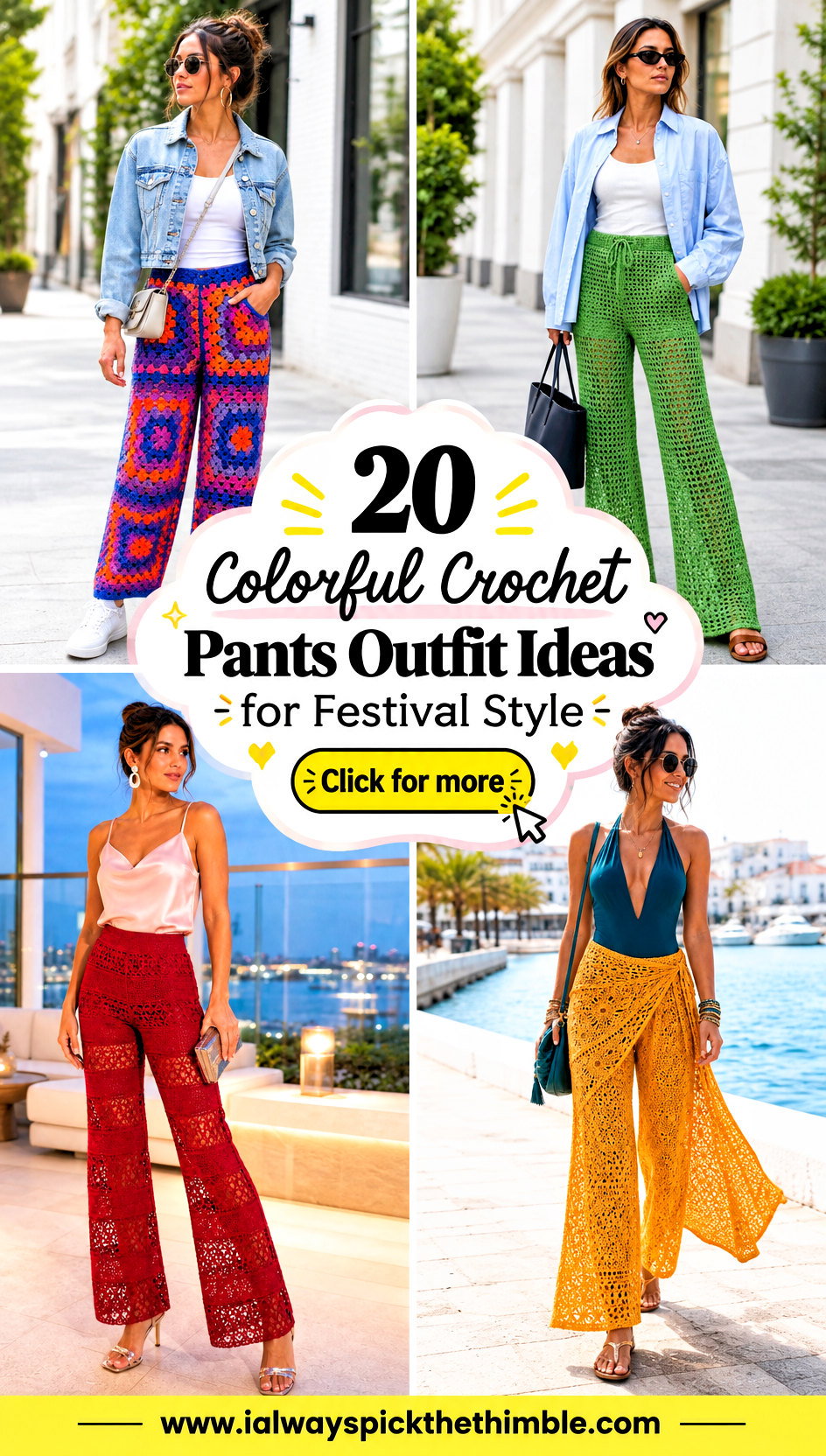 20 Colorful Crochet Pants Outfit Ideas for Festival Style - 20 Colorful Crochet Pants Outfit Ideas for Festival Style