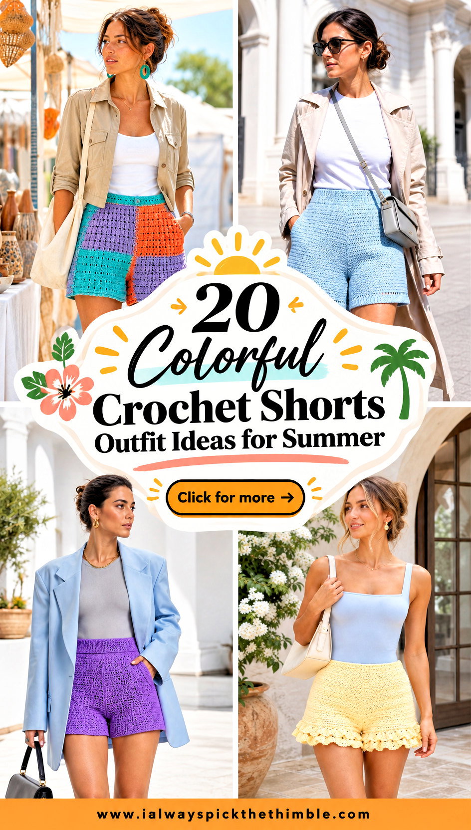 20 Colorful Crochet Shorts Outfit Ideas for Summer - 20 Colorful Crochet Shorts Outfit Ideas for Summer