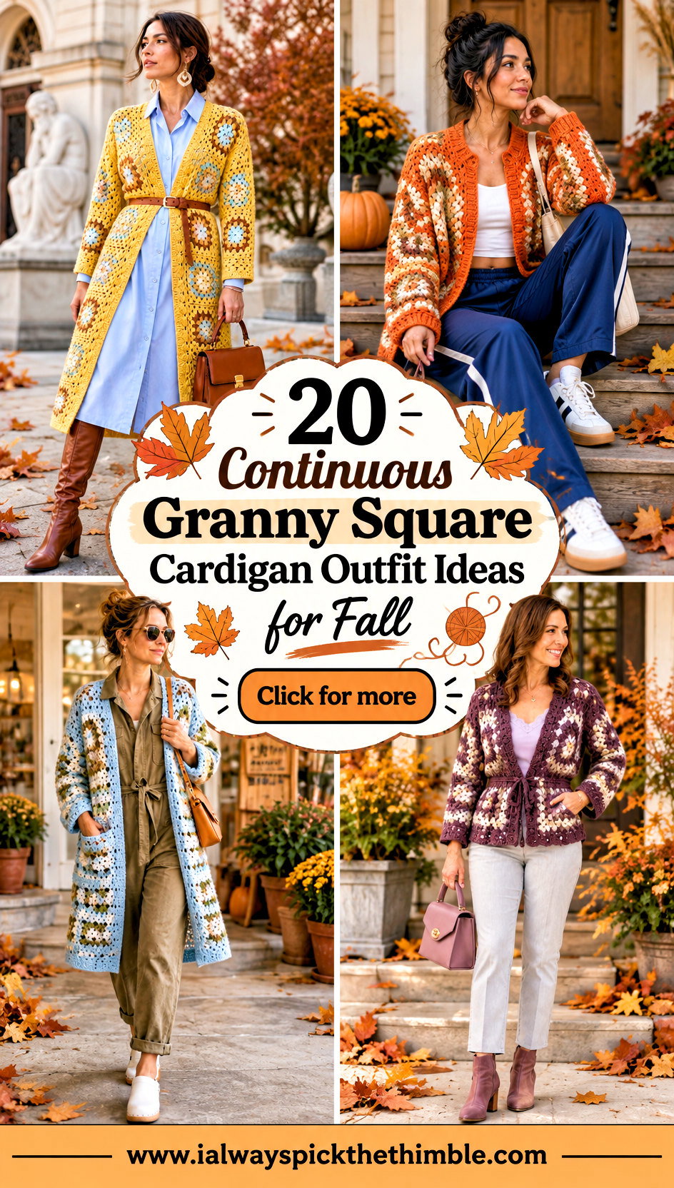 20 Continuous Granny Square Cardigan Outfit Ideas for Fall - 20 Continuous Granny Square Cardigan Outfit Ideas for Fall