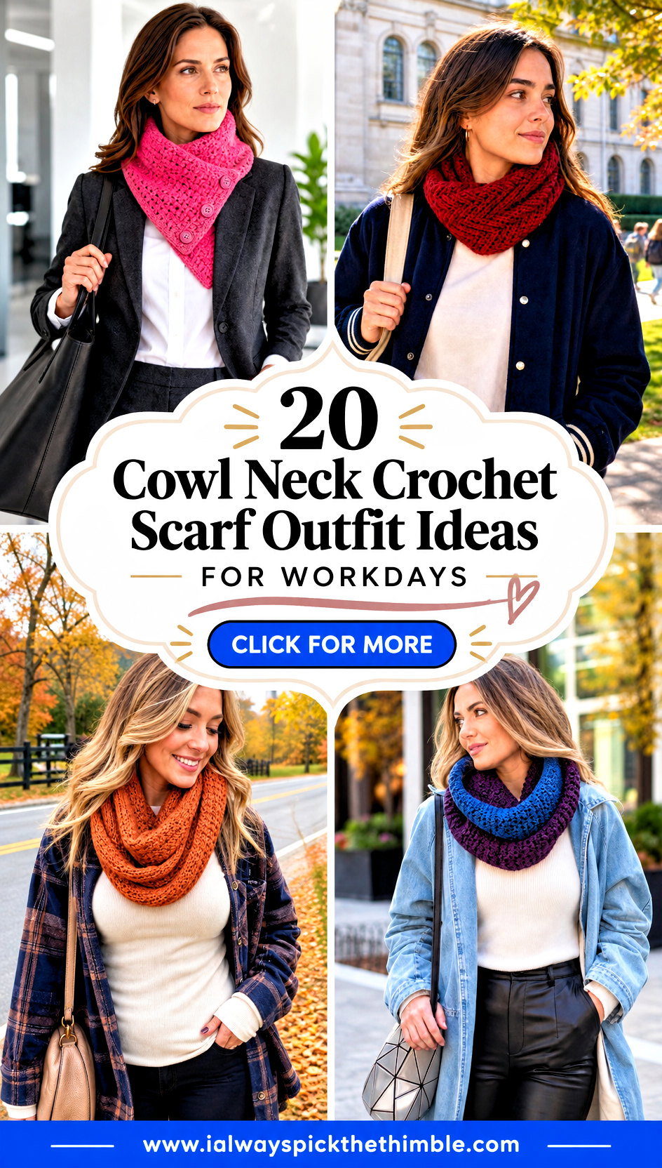 20 Cowl Neck Crochet Scarf Outfit Ideas for Workdays - 20 Cowl Neck Crochet Scarf Outfit Ideas for Workdays