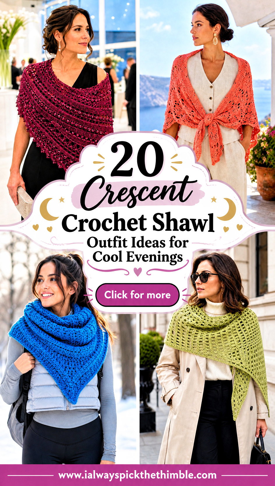 20 Crescent Crochet Shawl Outfit Ideas for Cool Evenings - 20 Crescent Crochet Shawl Outfit Ideas for Cool Evenings