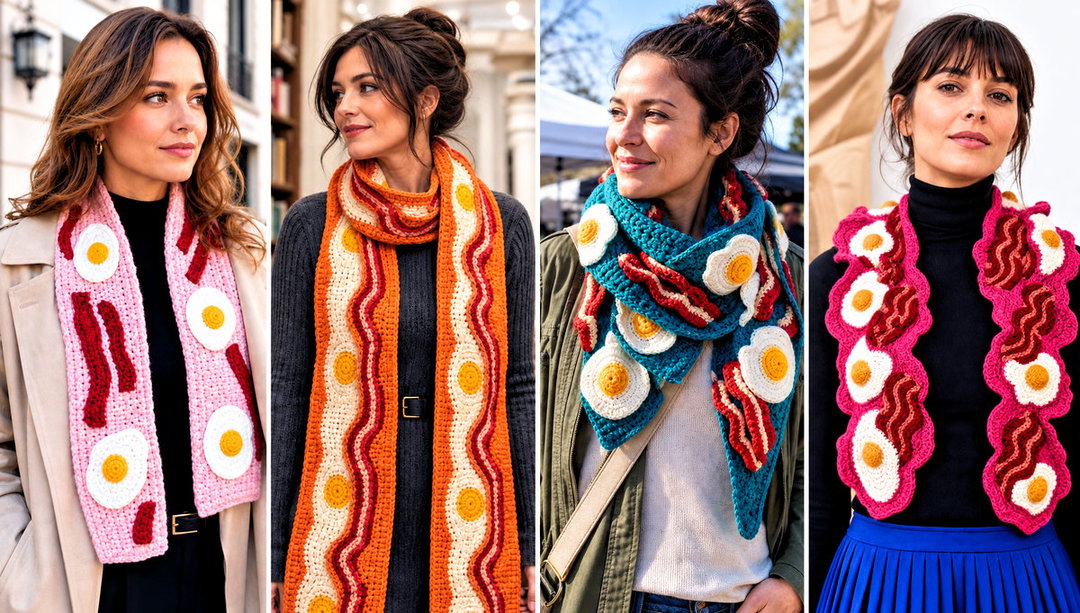 20 Crochet Bacon and Eggs Scarf Outfit Ideas With Denim