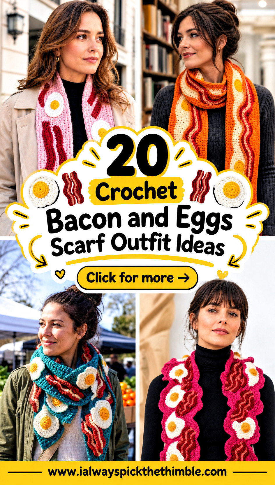 20 Crochet Bacon and Eggs Scarf Outfit Ideas With Denim - 20 Crochet Bacon and Eggs Scarf Outfit Ideas With Denim