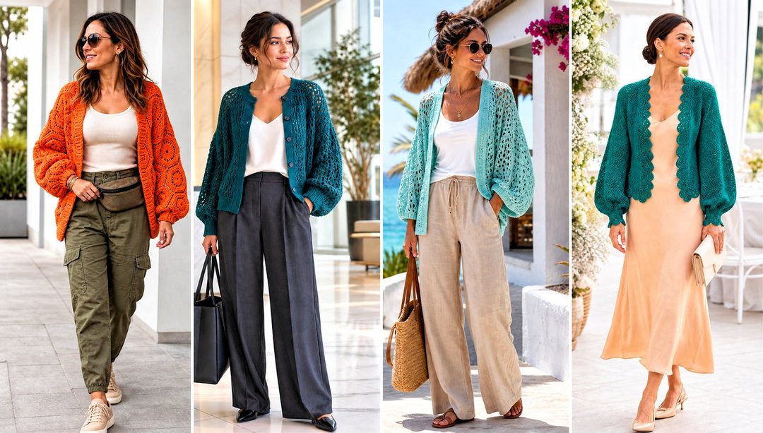 20 Crochet Balloon Sleeve Cardigan Outfit Ideas for Spring