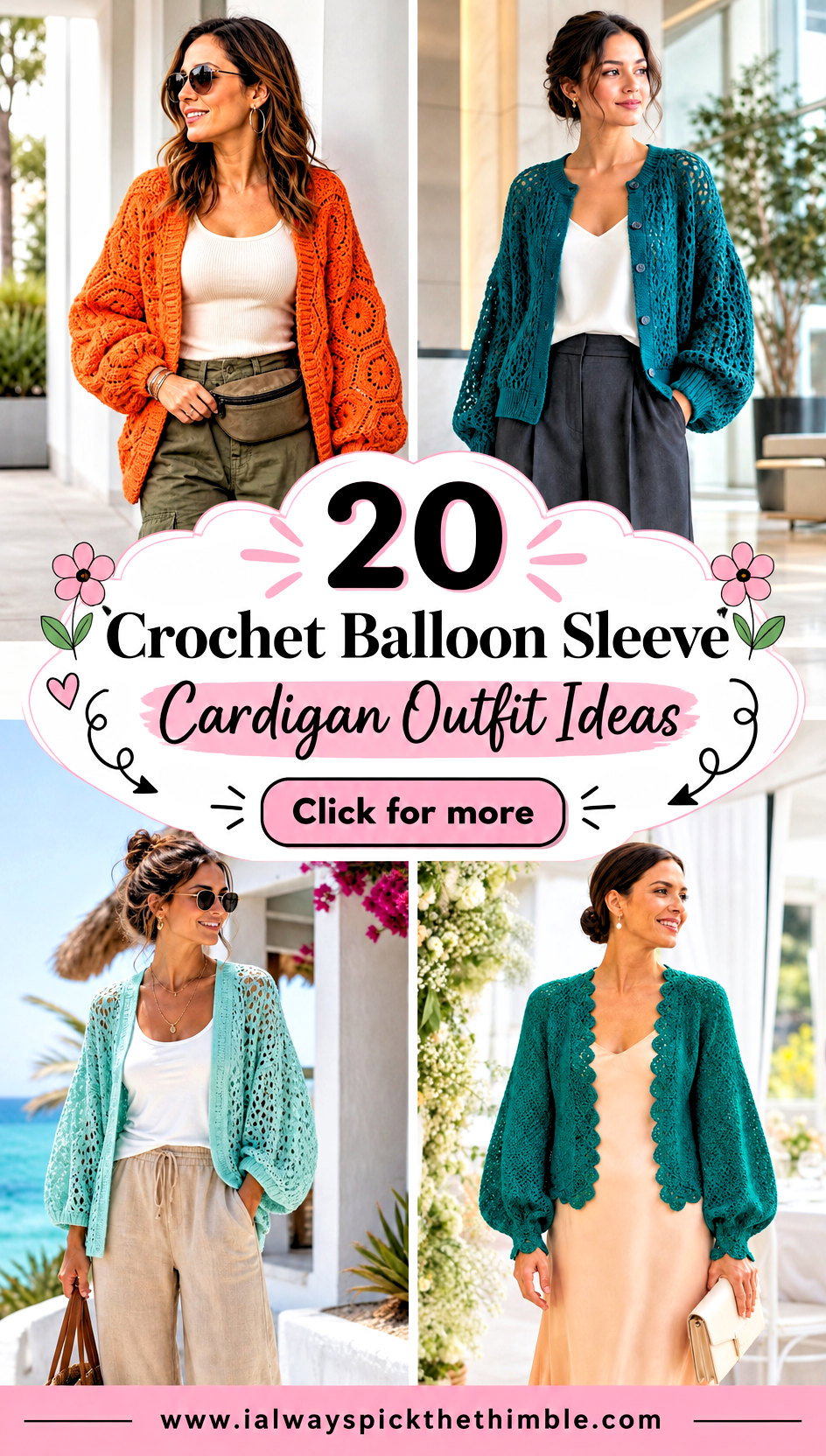 20 Crochet Balloon Sleeve Cardigan Outfit Ideas for Spring - 20 Crochet Balloon Sleeve Cardigan Outfit Ideas for Spring