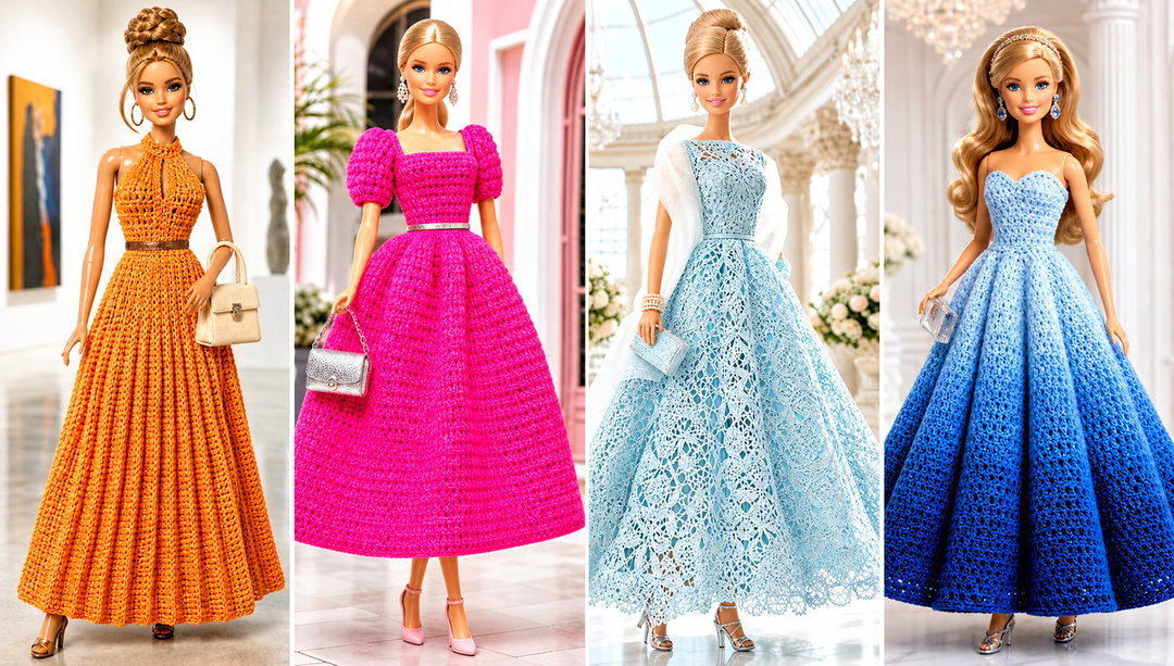 20 Crochet Barbie Ball Gowns Outfit Ideas for Doll Parties