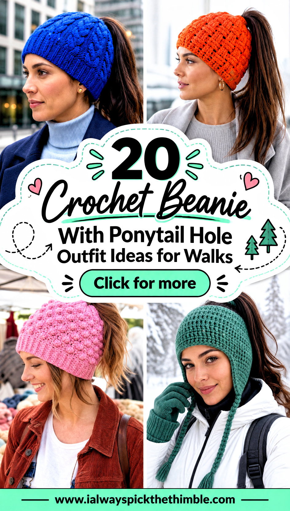 20 Crochet Beanie With Ponytail Hole Outfit Ideas for Walks - 20 Crochet Beanie With Ponytail Hole Outfit Ideas for Walks