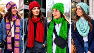20 Crochet Beanie and Scarf Set Outfit Ideas for Cold Days