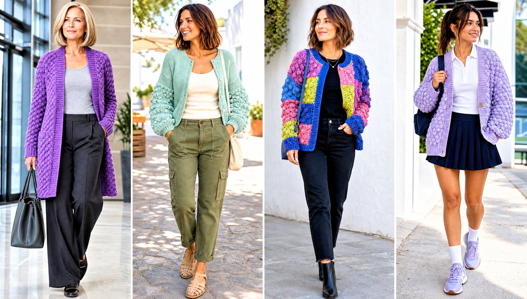 20 Crochet Bobble Cardigan Outfit Ideas for Textured Looks