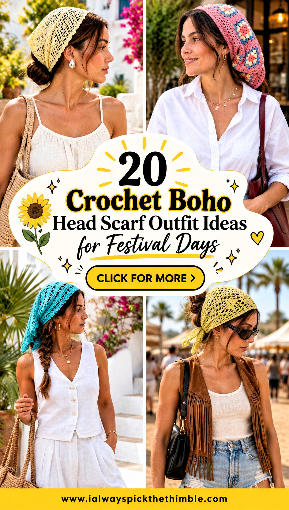 20 Crochet Boho Head Scarf Outfit Ideas for Festival Days - 20 Crochet Boho Head Scarf Outfit Ideas for Festival Days