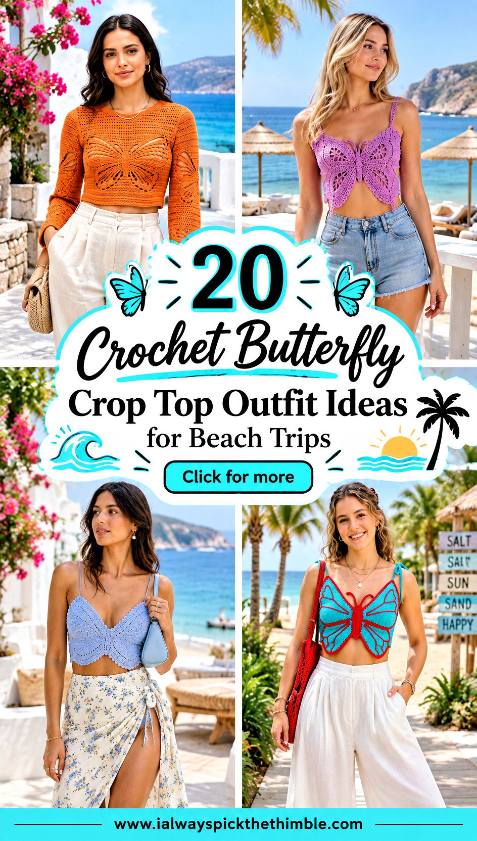 20 Crochet Butterfly Crop Top Outfit Ideas for Beach Trips - 20 Crochet Butterfly Crop Top Outfit Ideas for Beach Trips
