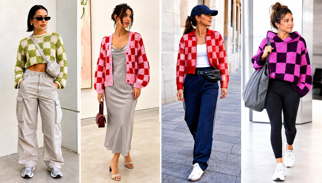 20 Crochet Checker Sweater Outfit Ideas with Denim