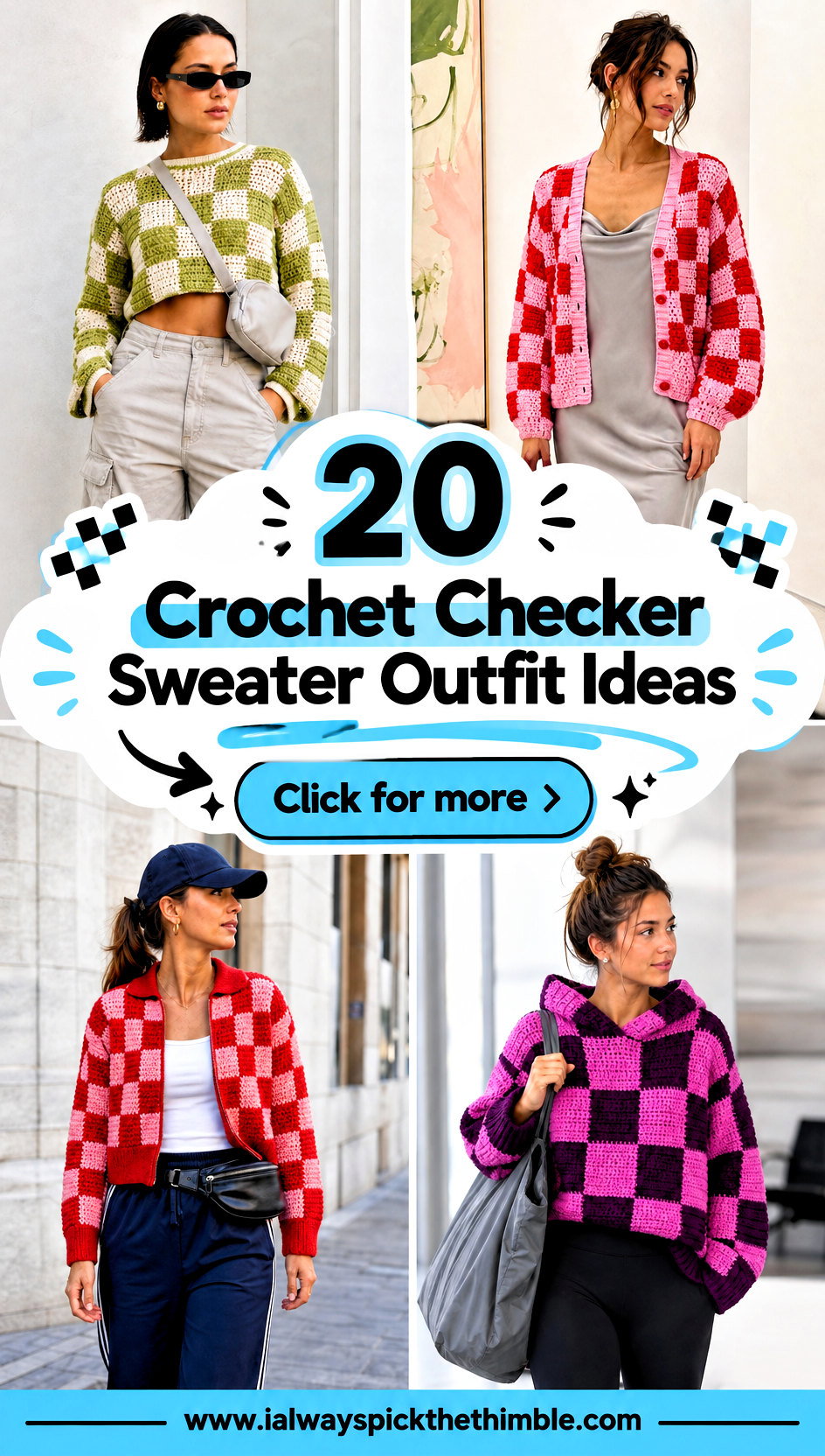 20 Crochet Checker Sweater Outfit Ideas with Denim - 20 Crochet Checker Sweater Outfit Ideas with Denim