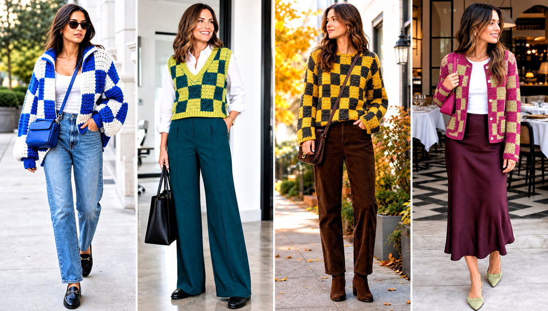 20 Crochet Checkered Sweater Outfit Ideas with Easy Layers