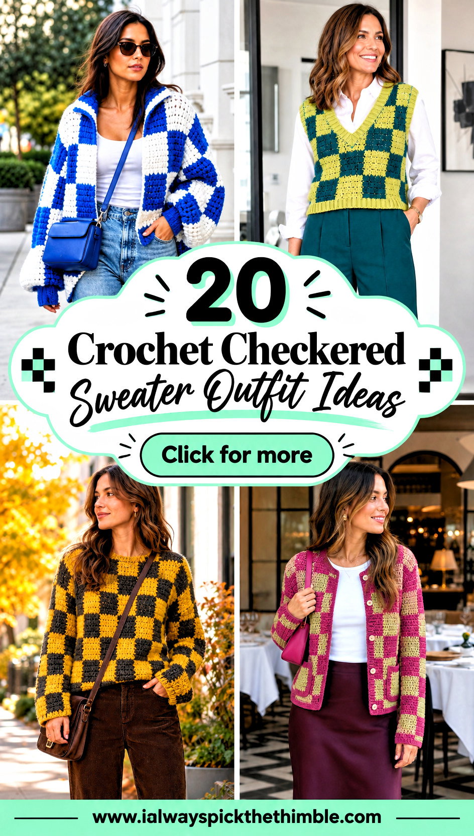 20 Crochet Checkered Sweater Outfit Ideas with Easy Layers - 20 Crochet Checkered Sweater Outfit Ideas with Easy Layers
