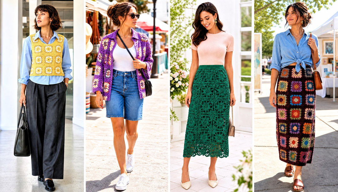 20 Crochet Clothes with Granny Squares Outfit Ideas in Color