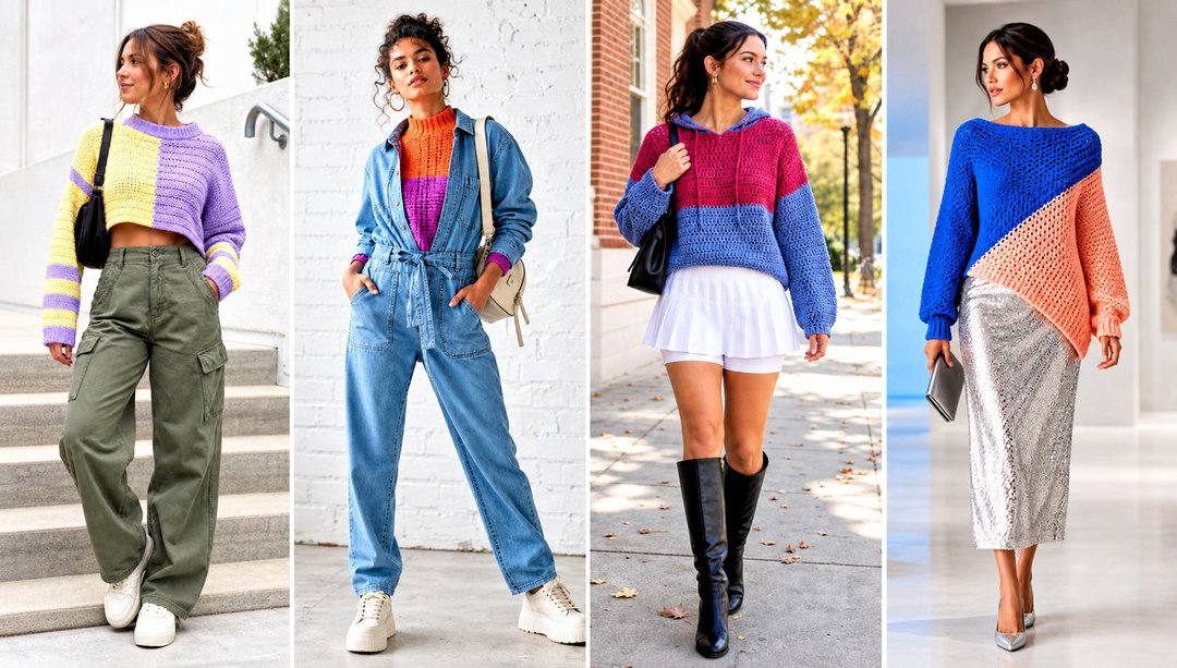 20 Crochet Colorblock Sweater Outfit Ideas for Bold Color
