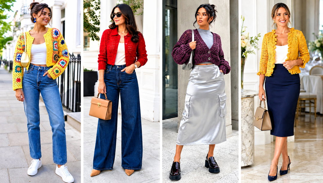 20 Crochet Crop Cardigan Outfit Ideas for High-Waist Jeans