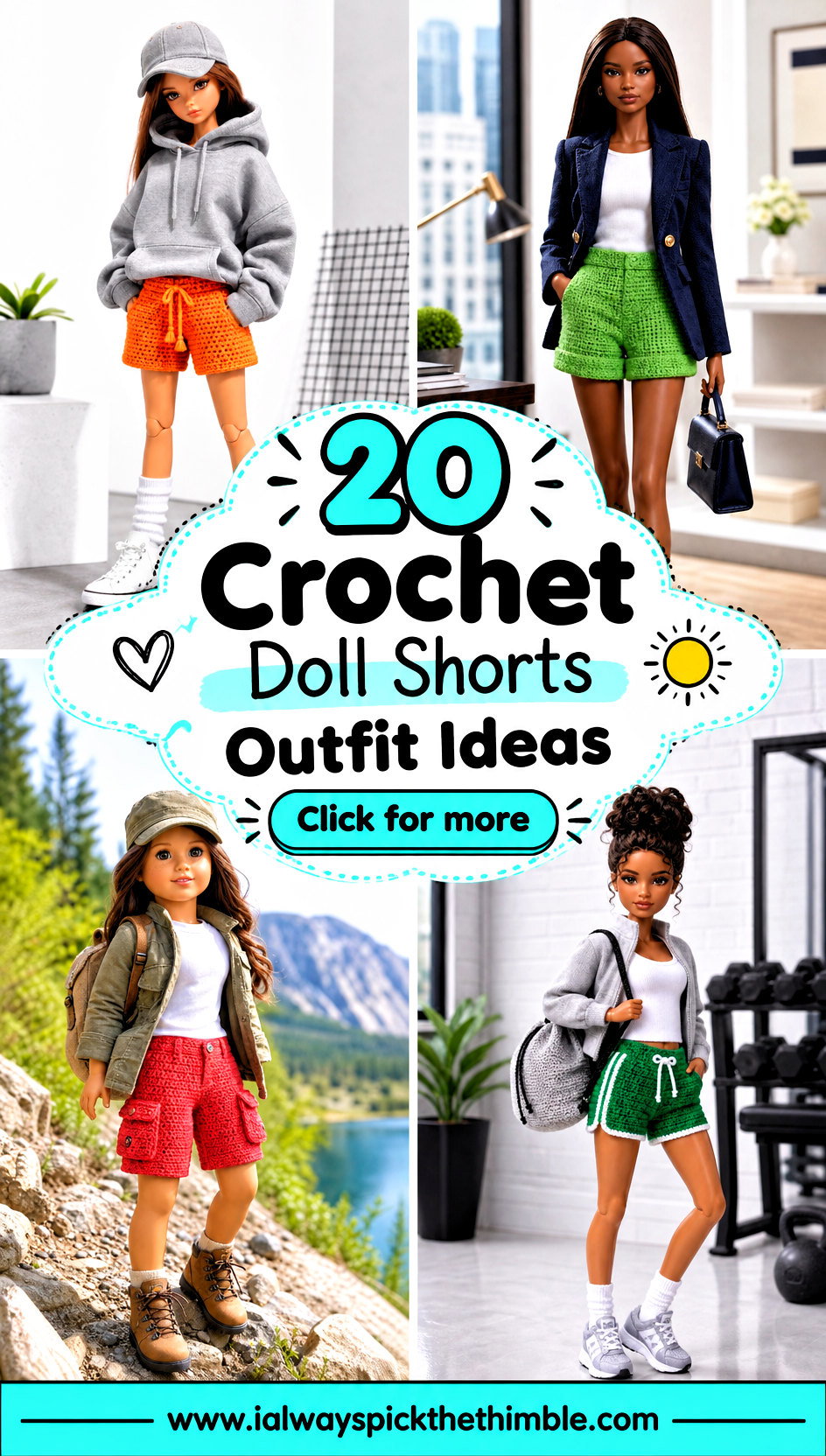 20 Crochet Doll Shorts Outfit Ideas for Summer Doll Styling - 20 Crochet Doll Shorts Outfit Ideas for Summer Doll Styling