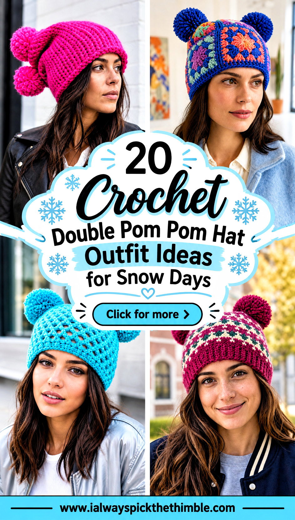 20 Crochet Double Pom Pom Hat Outfit Ideas for Snow Days - 20 Crochet Double Pom Pom Hat Outfit Ideas for Snow Days