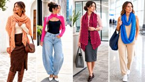 20 Crochet Double Sleeve Scarf Outfit Ideas for Layering