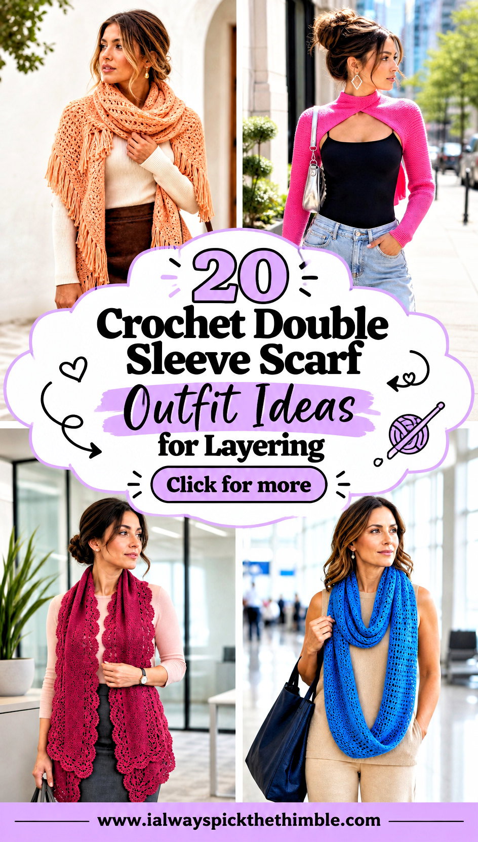 20 Crochet Double Sleeve Scarf Outfit Ideas for Layering - 20 Crochet Double Sleeve Scarf Outfit Ideas for Layering