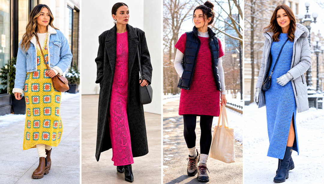 20 Crochet Dress for Winter Outfit Ideas with Cozy Layers