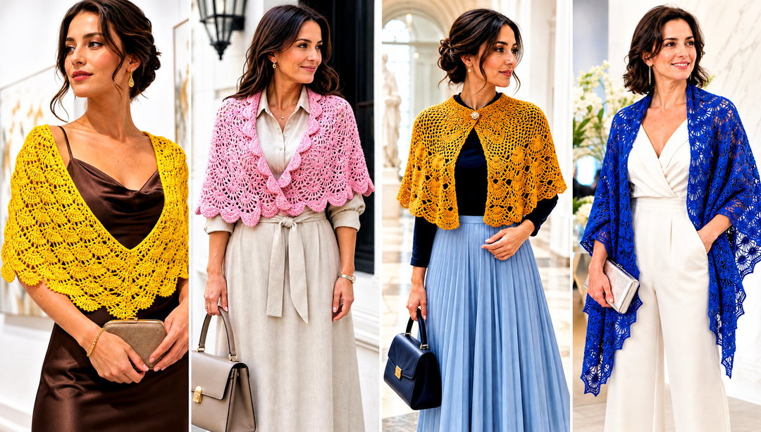 20 Crochet Fan Stitch Shawl Outfit Ideas for Breezy Evenings