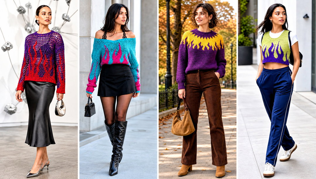 20 Crochet Fire Sweater Outfit Ideas for Bold Streetwear