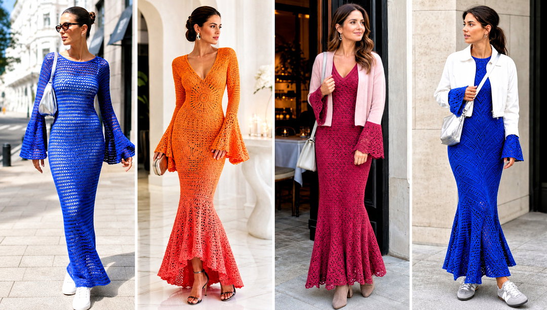 20 Crochet Fishtail Flare Sleeve Maxi Dress Outfit Ideas