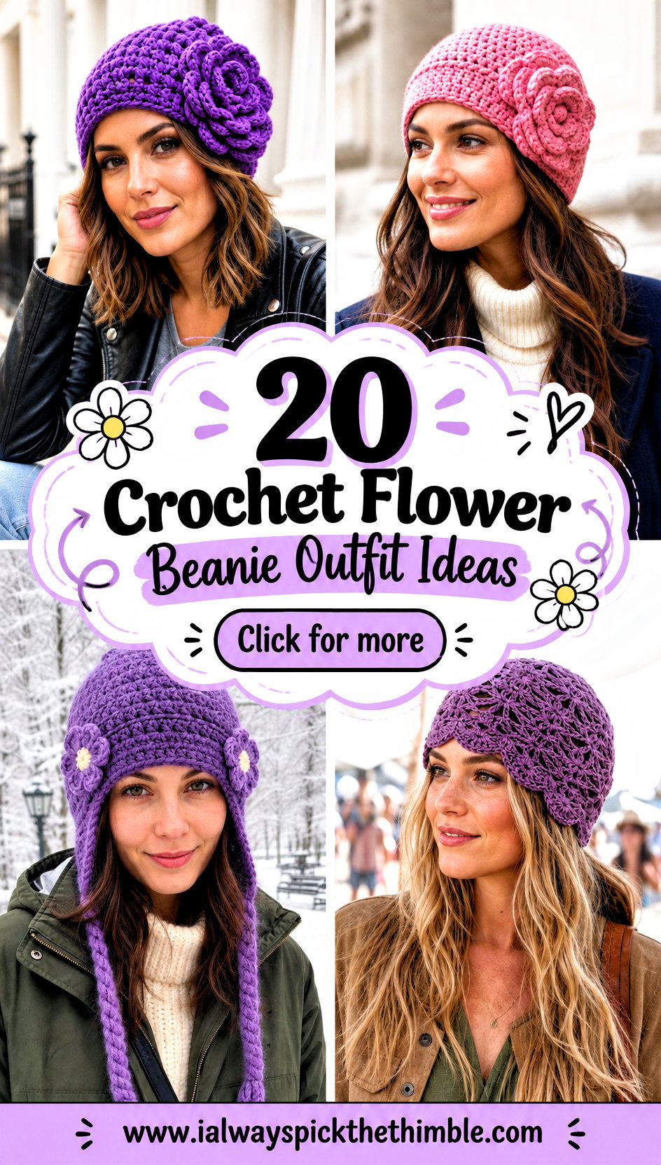 20 Crochet Flower Beanie Outfit Ideas for Playful Layers - 20 Crochet Flower Beanie Outfit Ideas for Playful Layers
