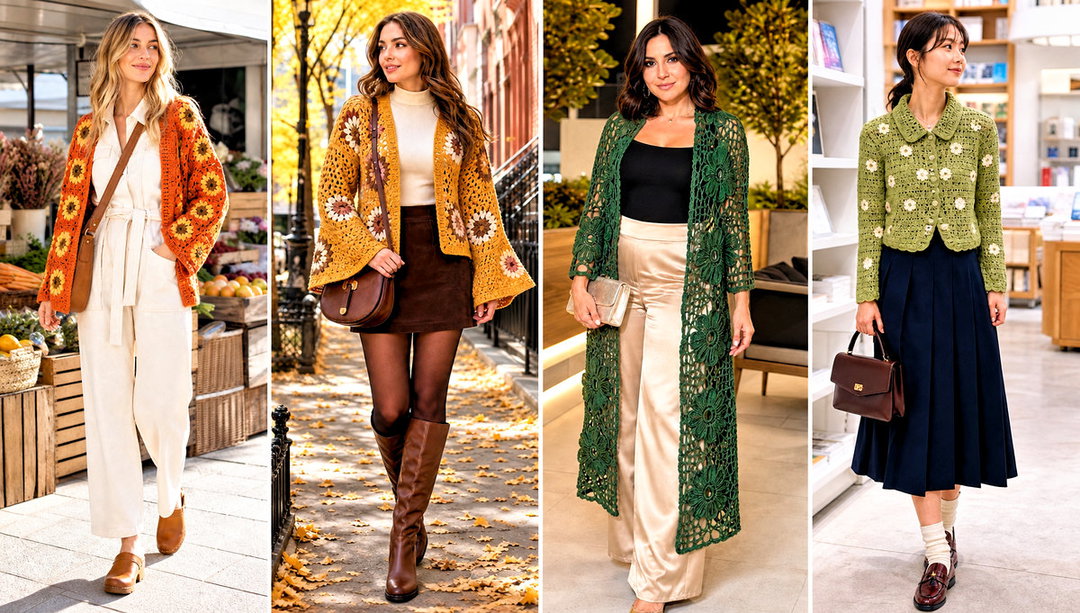 20 Crochet Flower Cardigan Outfit Ideas for Cozy Layers