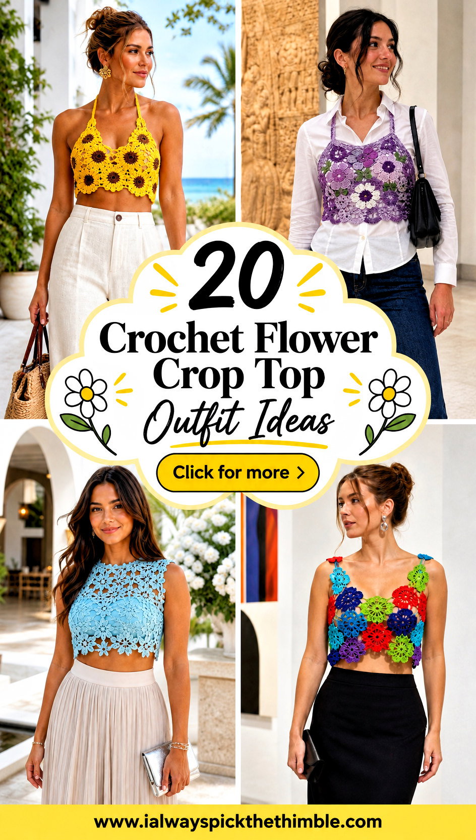 20 Crochet Flower Crop Top Outfit Ideas for Sunny Days - 20 Crochet Flower Crop Top Outfit Ideas for Sunny Days