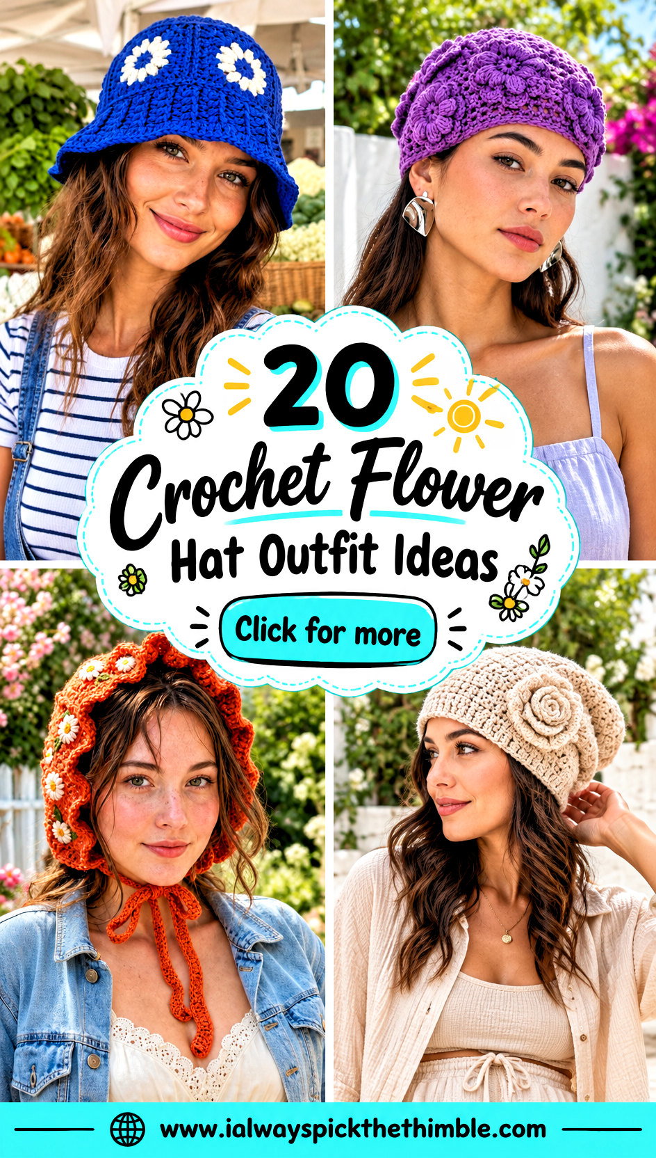 20 Crochet Flower Hat Outfit Ideas for Casual Summer Style - 20 Crochet Flower Hat Outfit Ideas for Casual Summer Style