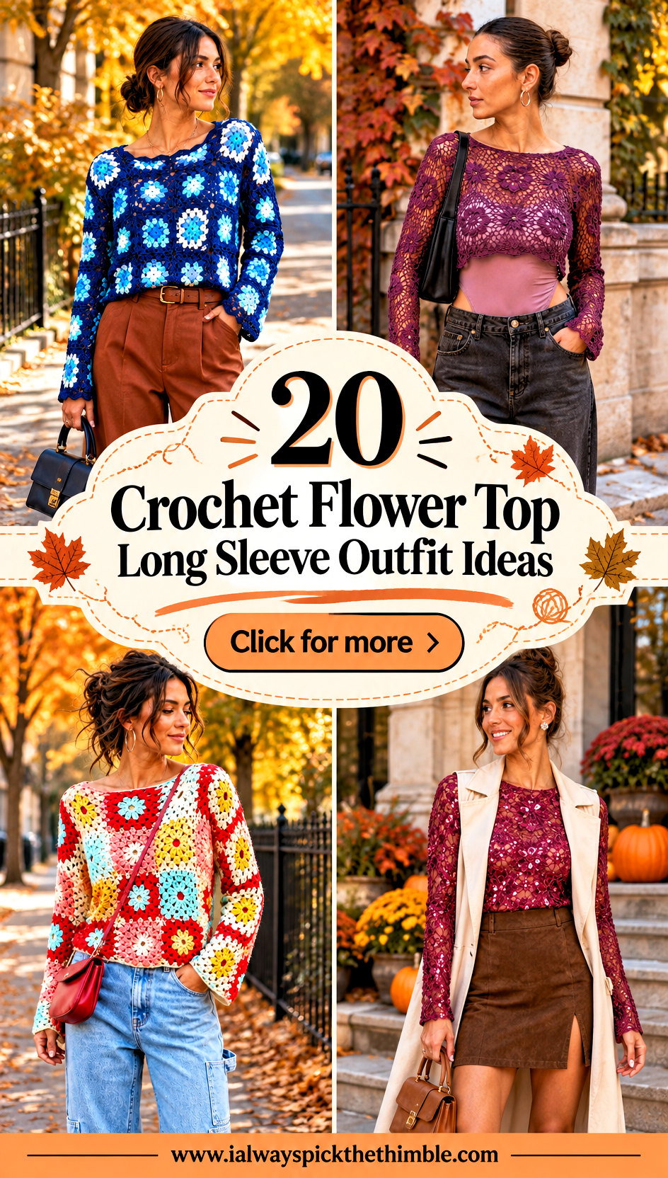20 Crochet Flower Top Long Sleeve Outfit Ideas for Fall - 20 Crochet Flower Top Long Sleeve Outfit Ideas for Fall