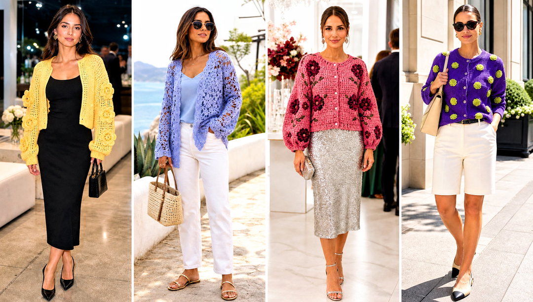 20 Crochet Flowers Cardigan Outfit Ideas for Denim Days