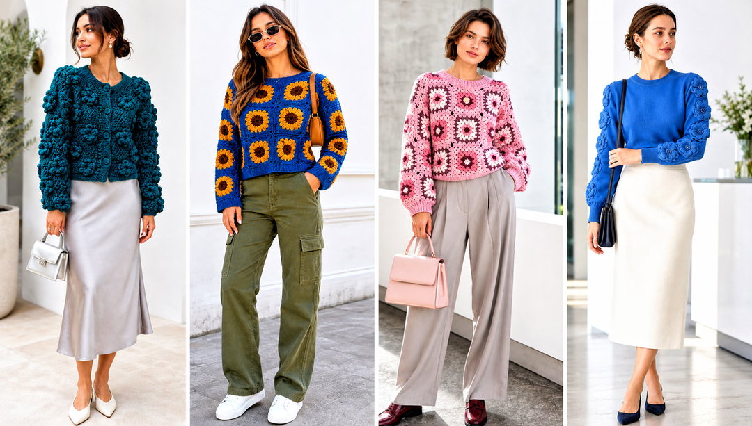 20 Crochet Flowers on Sweater Outfit Ideas for Cozy Days