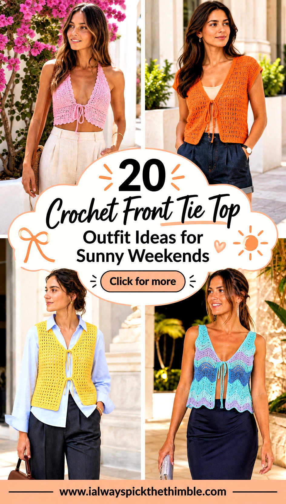 20 Crochet Front Tie Top Outfit Ideas for Sunny Weekends - 20 Crochet Front Tie Top Outfit Ideas for Sunny Weekends