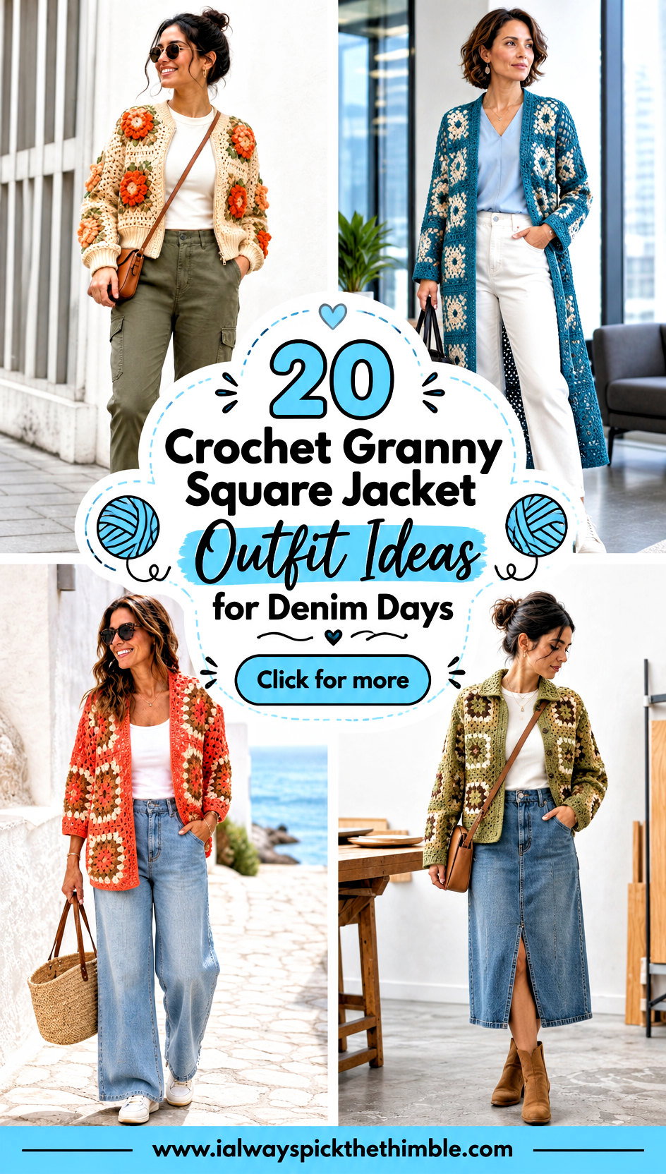 20 Crochet Granny Square Jacket Outfit Ideas for Denim Days - 20 Crochet Granny Square Jacket Outfit Ideas for Denim Days