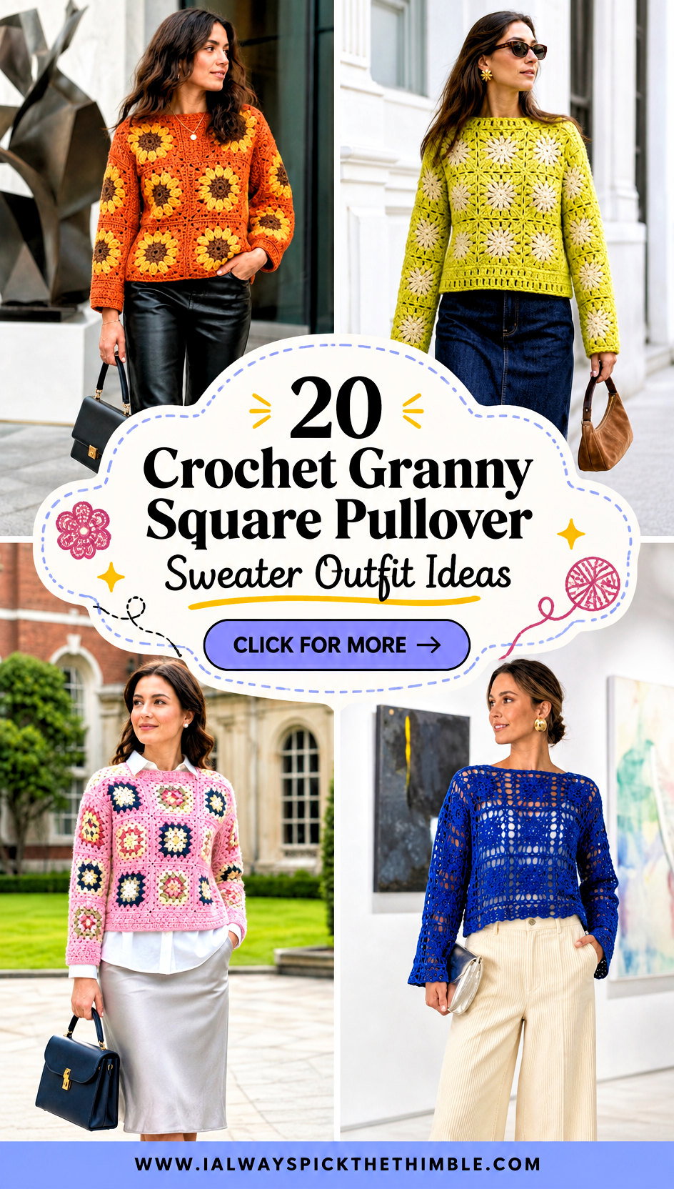 20 Crochet Granny Square Pullover Sweater Outfit Ideas - 20 Crochet Granny Square Pullover Sweater Outfit Ideas