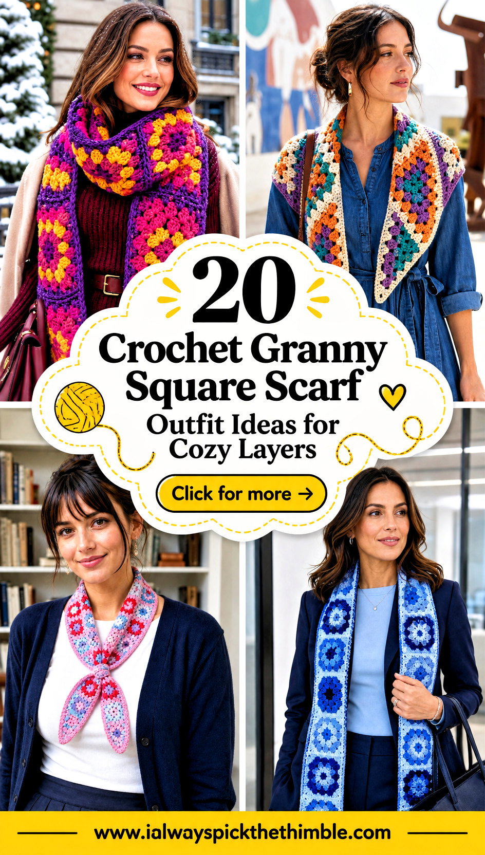 20 Crochet Granny Square Scarf Outfit Ideas for Cozy Layers - 20 Crochet Granny Square Scarf Outfit Ideas for Cozy Layers