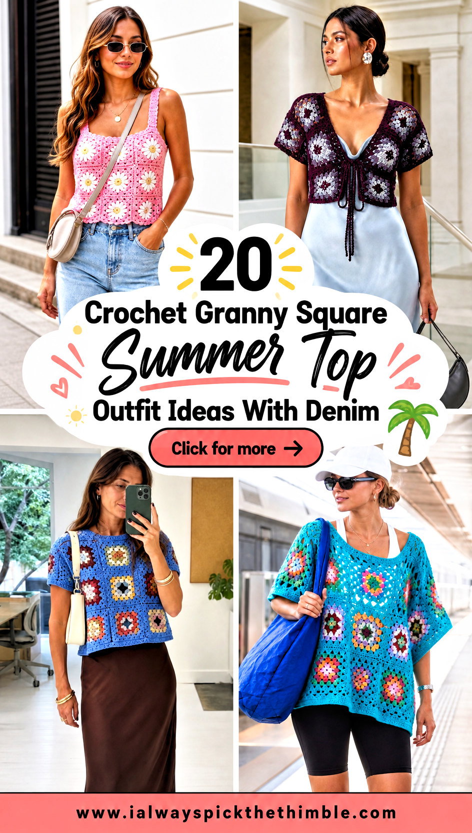 20 Crochet Granny Square Summer Top Outfit Ideas With Denim - 20 Crochet Granny Square Summer Top Outfit Ideas With Denim