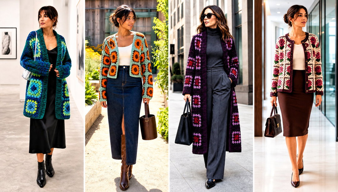 20 Crochet Granny Squares Cardigan Outfit Ideas for Spring