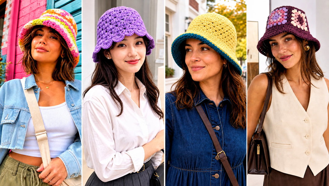 20 Crochet Granny Stitch Bucket Hat Outfit Ideas for Travel